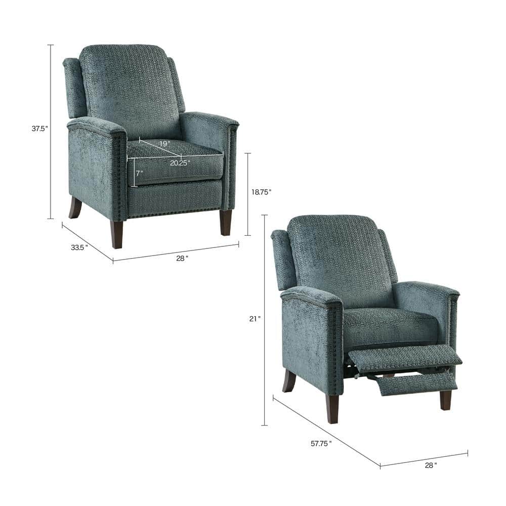 Elegant Gray Velvet Push Back Recliner with Bronze Nailhead Trim