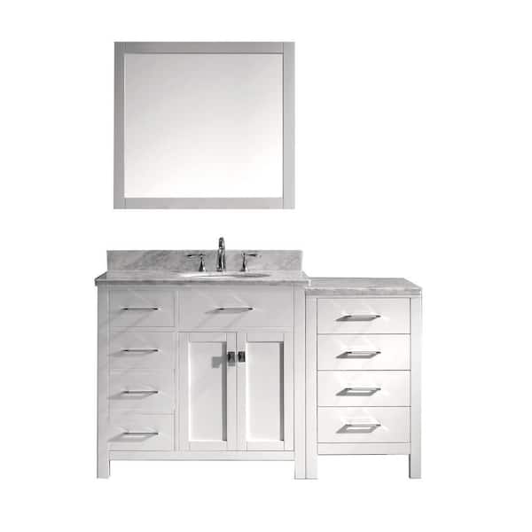 Virtu USA Caroline Parkway 56 in. W Bath Vanity in White with Marble Vanity Top in White with Round Basin and Mirror
