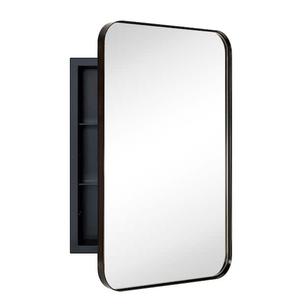 TEHOME 16 in. W x 24 in. H Rounded Rectangular Stainless Steel Framed Medicine Cabinet with Mirror in Oil Rubbed Bronze