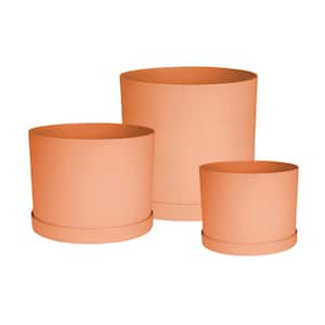 Mathers 6 in. x 8 in. x 10 in. Plastic Planters with Matching Saucers Bundle, Muted Terra Cotta
