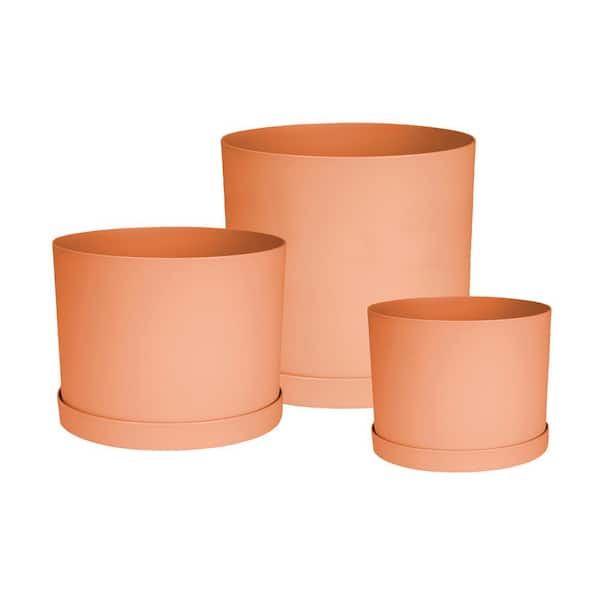 Bloem Mathers 6 in. x 8 in. x 10 in. Plastic Planters with Matching Saucers Bundle, Muted Terra Cotta