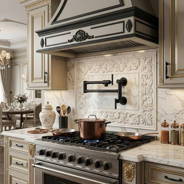 Wall Mounted Pot Filler with Dual-Handle in Matte Black