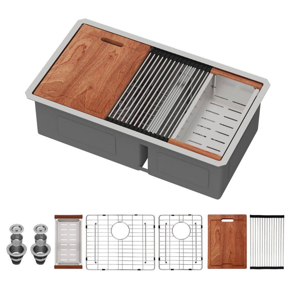 30 in. Undermount Workstation Sink with Low Divide Double Bowl 16-Gauge Stainless Steel Kitchen Sink price history on PriceWatchPro