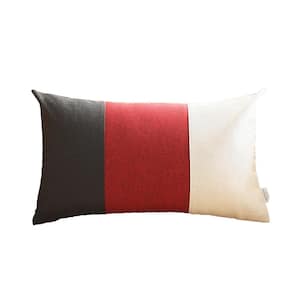 Boho-Chic Handcrafted Jacquard Black & Red & Ivory 12 in. x 20 in. Lumbar Solid Throw Pillow Cover