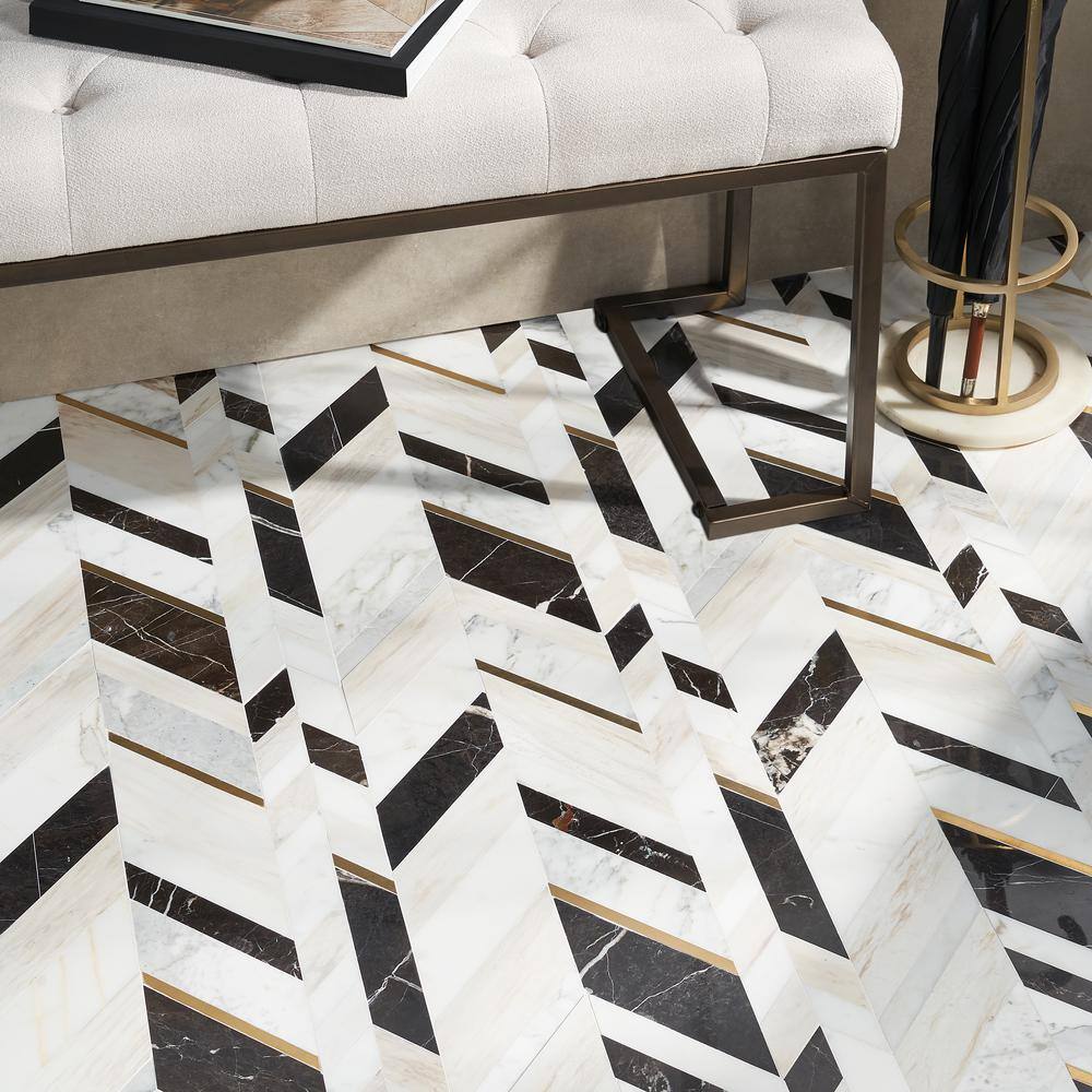 Tyra 11.81 in. x 18.89 in. Polished Marble and Brass Wall Mosaic Tile (1.55 Sq. Ft. / Each)