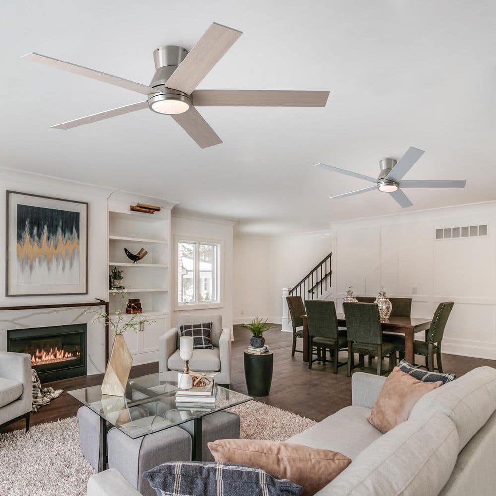 Breeze 2- Pack 52 in. Nickel Flush Mount Low Profile Ceiling Fan with Light, Remote Included and Dual-Finish Blades price history on PriceWatchPro
