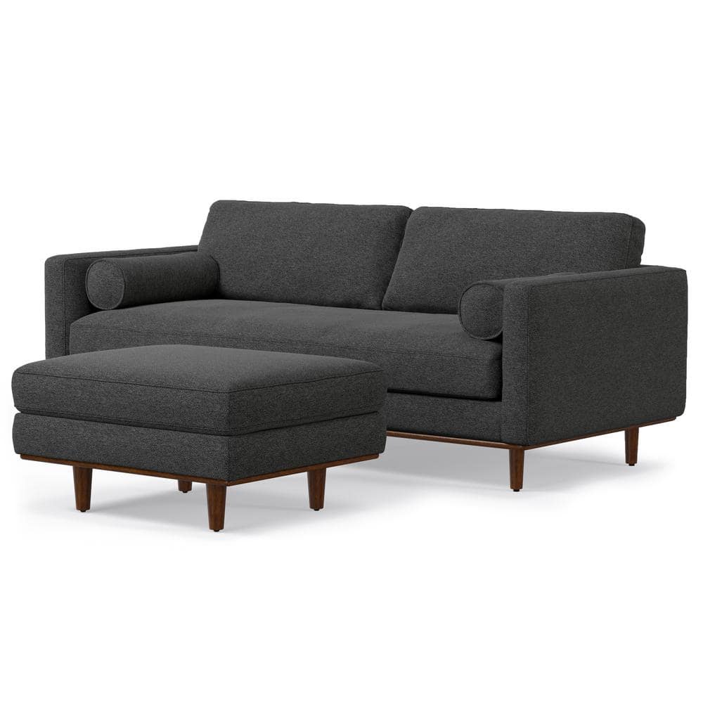 Charcoal Grey Fabric Lawson Sofa with Ottoman and Pillow-Top Arms