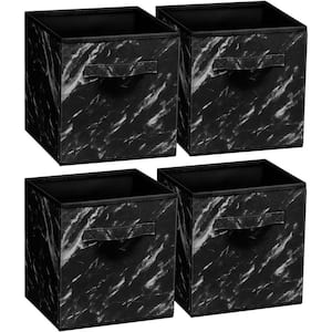 11 in. H x 10.5 in. W x 11 in. D Black Marble Foldable Cube Storage Bin (4-Pack)