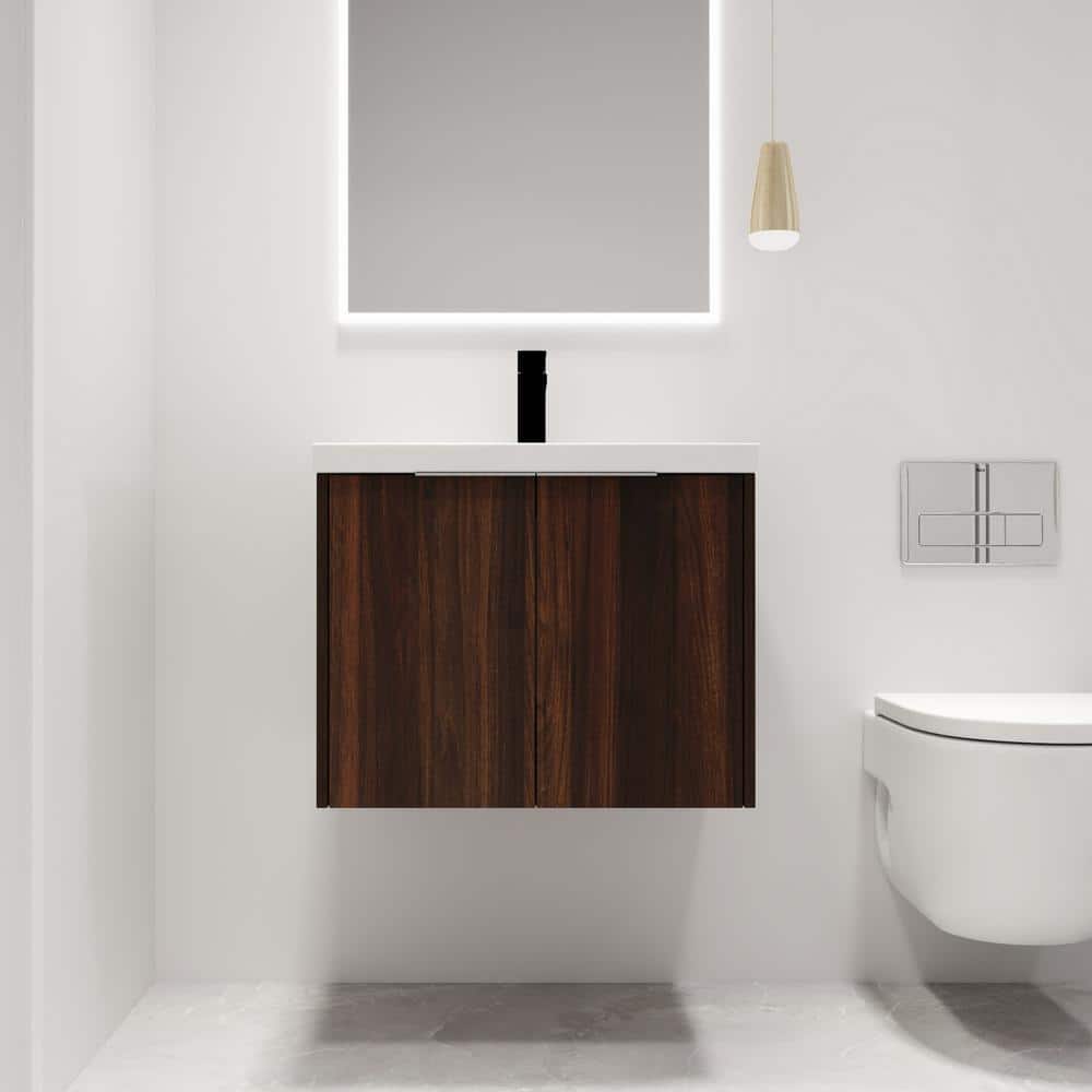 23.6 in. W x 18.1 in. D x 19.3 in. H Wall-Mounted Bath Vanity in Brown with