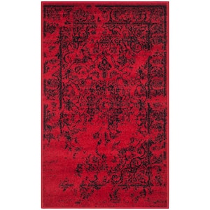 Adirondack Red/Black Doormat 3 ft. x 5 ft. Border Floral Area Rug
