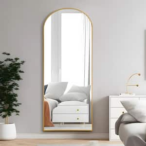 28 in. W x 71 in. H Full Length Arched Free Standing Body Mirror, Metal Framed Wall Mirror, Large Floor Mirror in Gold