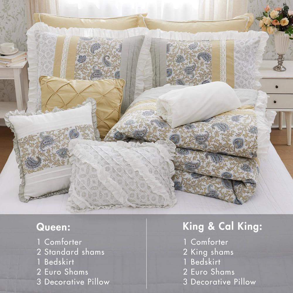 California King Yellow Cotton Reversible Comforter Set