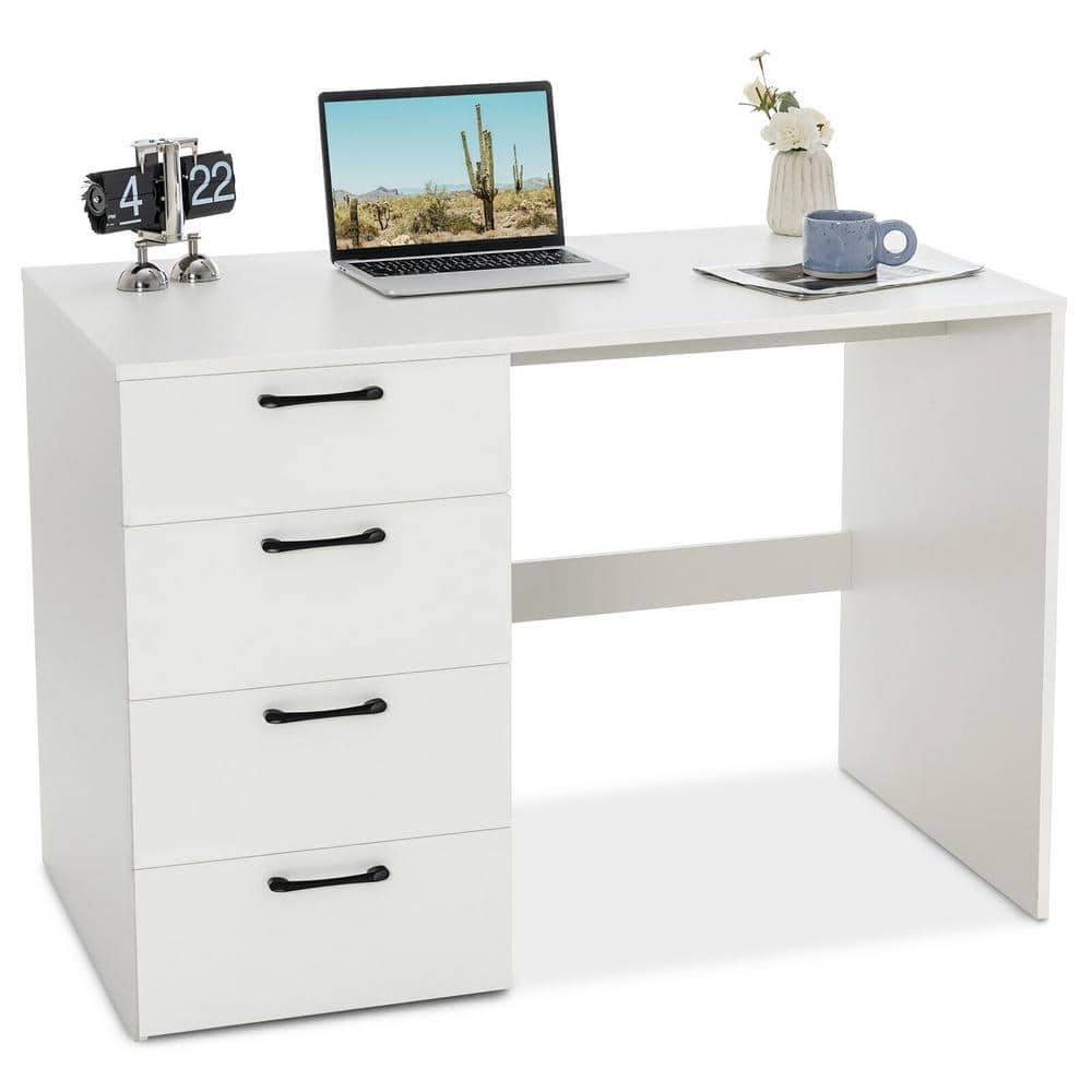 Ikazs Wood Computer Moving Desk WhiteSimple White Finish Office Computer  Desk/Workstation/Study Table with Large Storage Drawer by DMF