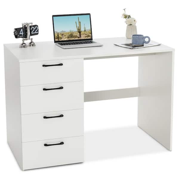Gymax 43.5 in. White Computer Desk Study Writing Workstation Vanity Table Home Office with 4-Drawers