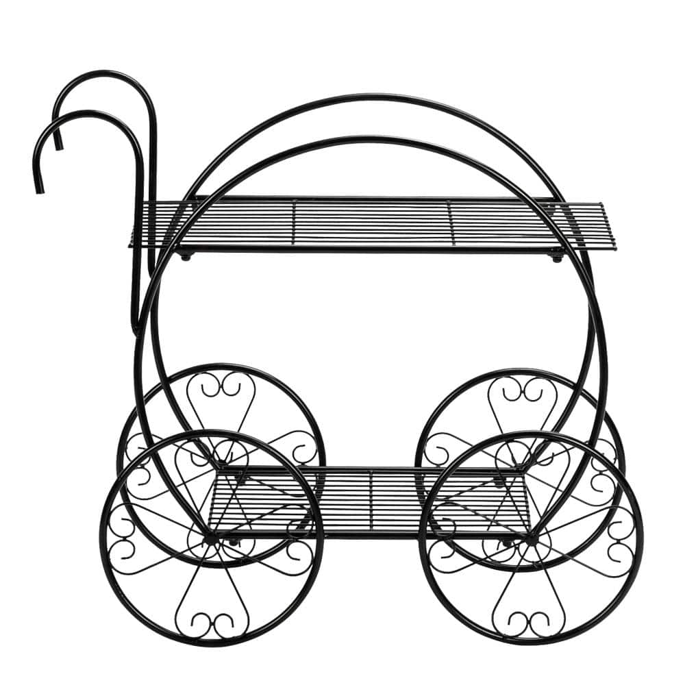 Black Metal 2-Tier Parisian Style Outdoor Plant Stand