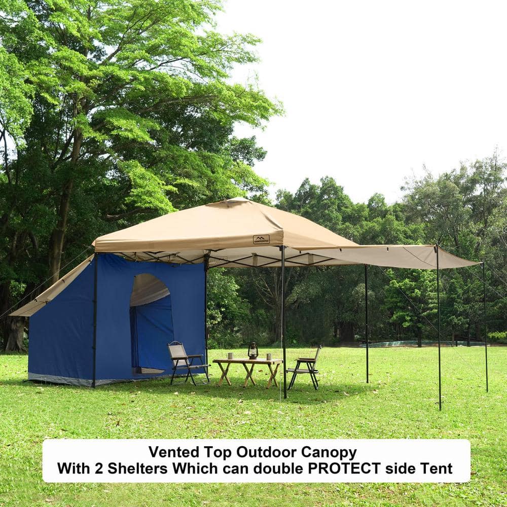 10x10 Khaki Adjustable Height Pop-Up Canopy Tent with Sidewalls