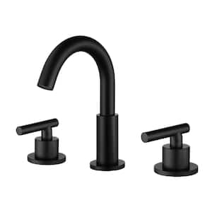 8 in. Widespread Double Handle Bathroom Faucet with Rotating Spout Modern 3 Hole Brass Bathroom Basin Tap in Matte Black