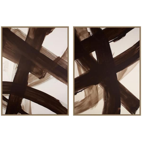 2 Piece Sylvie "Brown Swished I & II" by Amy Lighthall Abstract Framed Art Print Set 42 in. x 32 in.