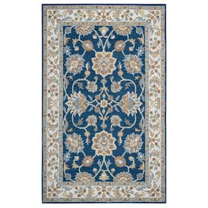 Crypt Blue Ivory 9 ft. x 12 ft. Floral Wool Area Rug