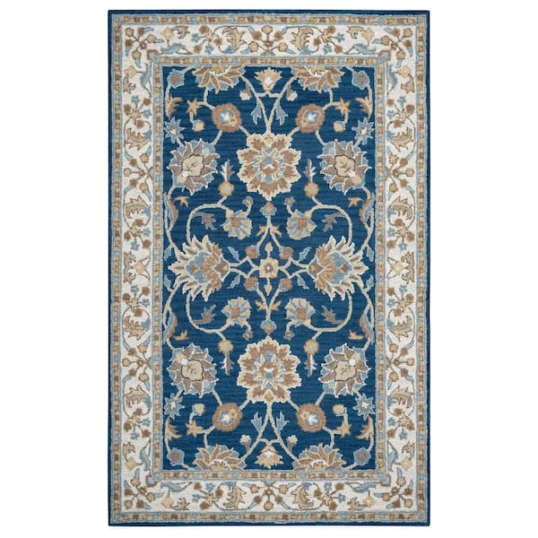 Unbranded Crypt Blue Ivory 9 ft. x 12 ft. Floral Wool Area Rug