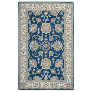 Crypt Blue Ivory 12 ft. x 15 ft. Floral Wool Area Rug
