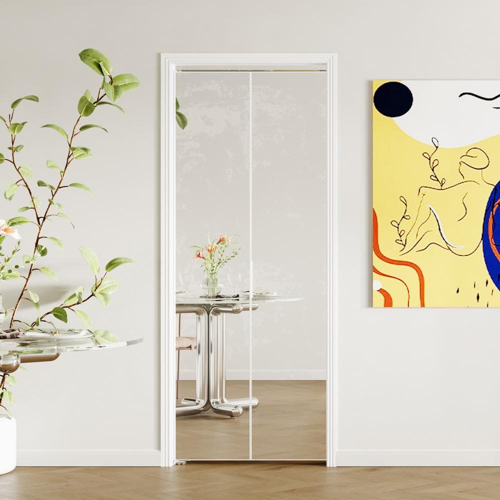 30 in. x 80 in. White Mirrored Glass Full Lite Bi-Fold Door