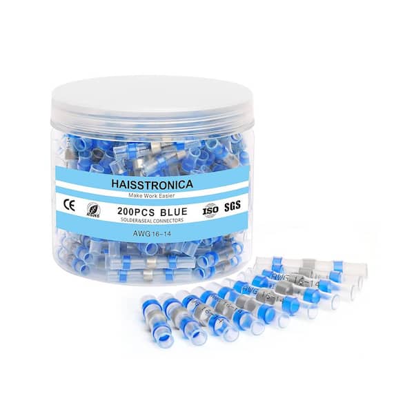 Lukyamzn 200-Pieces Heat Shrink Butt Connectors, Copper Insulated Marine Grade Waterproof Solder Seal Wire Connectors Kit, Blue