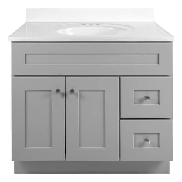 Brookings 37 in. Single Sink 4 in. Centerset Freestanding Grey Bath Vanity with White Cultured Marble Top Assembled
