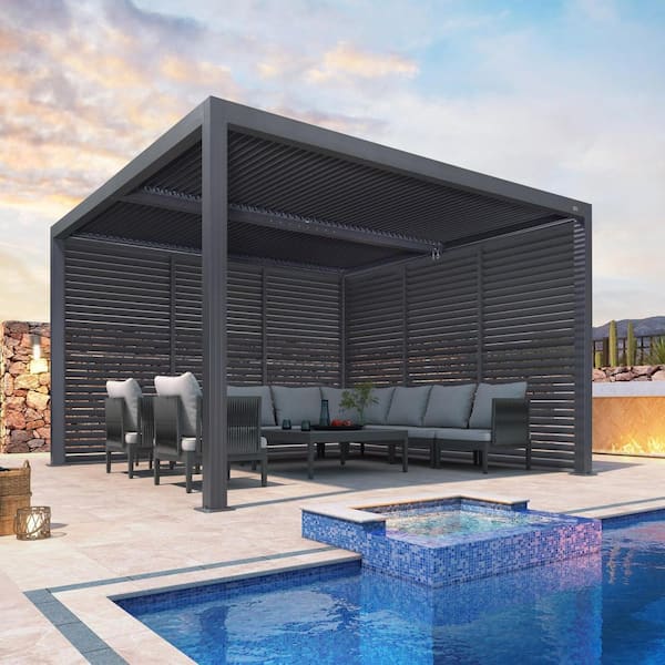 PURPLE LEAF 12 ft. x 12 ft. Gray Aluminum Louvered Pergola with 2
