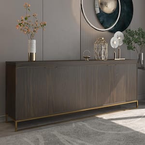 Dark Brown MDF 4-Door 81.5 in. Modern Buffet Sideboard Dining Table with Stainless Steel Brushed Gold Legs