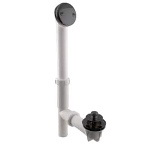 14" White Tubular Bath Waste & Overflow Assembly with Twist & Close Drain Plug and 2-Hole Faceplate, Matte Black