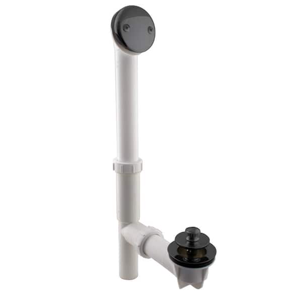Westbrass 14" White Tubular Bath Waste & Overflow Assembly with Twist & Close Drain Plug and 2-Hole Faceplate, Matte Black