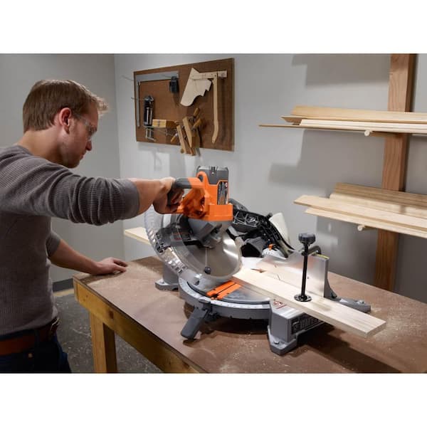 RIDGID 15 Amp Corded 12 in. Dual Bevel Miter Saw with LED Cutline Indicator  and 18V Cordless 10 oz. Caulk and Adhesive Gun R4123-R84044B The Home  Depot
