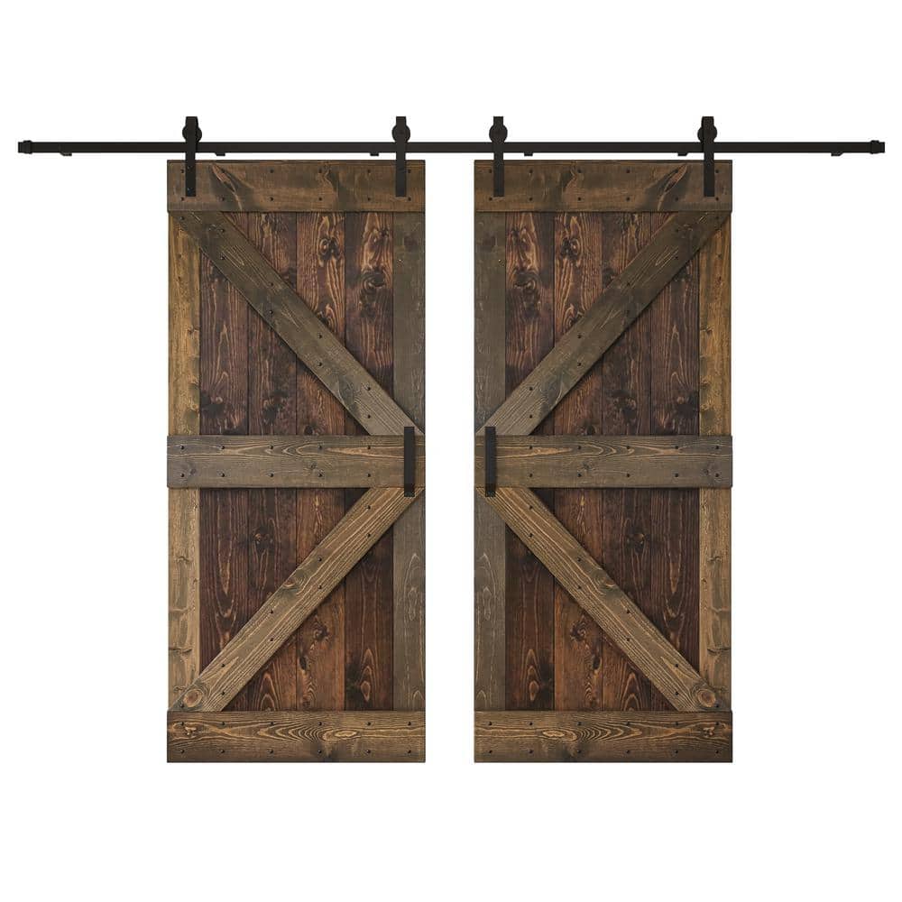 K Series 72 in. x 84 in. Kona Coffee Smoky Gray Knotty Pine Wood Double Sliding Barn Door with Hardware Kit price history on PriceWatchPro