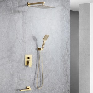 Single-Handle 3-Spray Shower Faucet 2.5 GPM with Pressure Balance Anti Scald in Brushed Golden