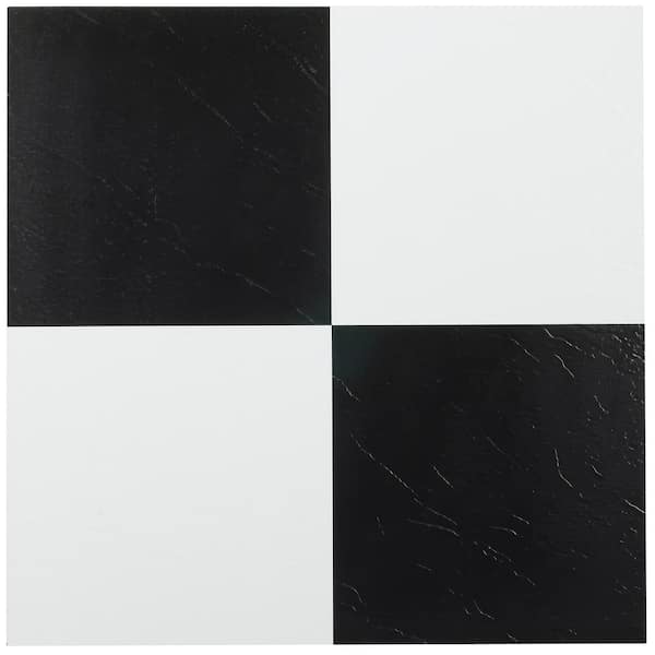 ACHIM Tivoli Black and White 12 in. x 12 in. Peel and Stick Checkered ...