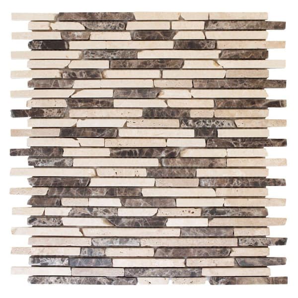 Jeffrey Court English Stone Emperador Brown/Cream 12.125 in. x 11.625 in. Interlocking Travertine/Marble Mosaic Tile