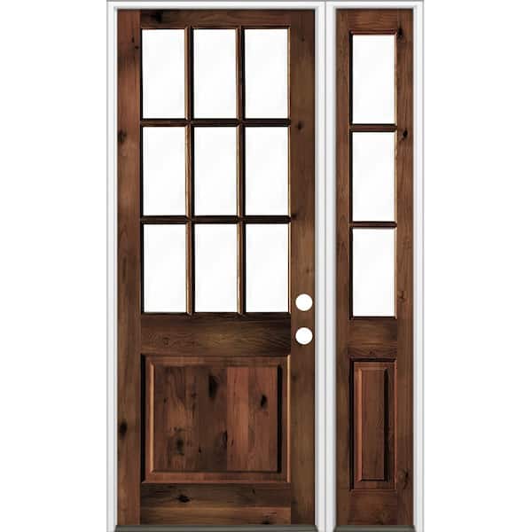 Krosswood Doors 50 in. x 96 in. Alder 2 Panel Left-Hand/Inswing Clear Glass Red Mahogany Stain Wood Prehung Front Door w/Right Sidelite