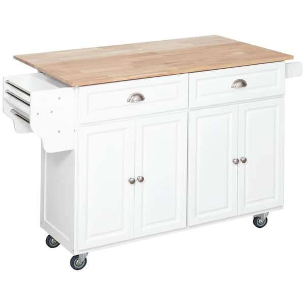 ANTFURN White Kitchen Cart with Drawers Drop Leaf Shelf Locking Casters Spice Rack Wheels