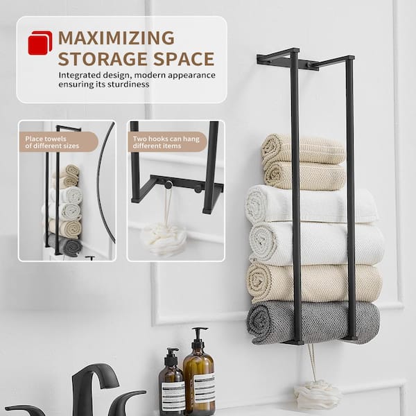 Single Stainless Steel Wall Mounted Towel Rack in Matte Black