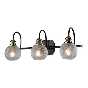 Houston 22.44 in. 3-Light Dimmable Black/Gold Wall Sconce