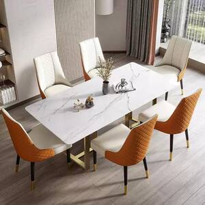 70.87 in. White Sintered Stone Rectangular Dining Table with Gold Metal Legs