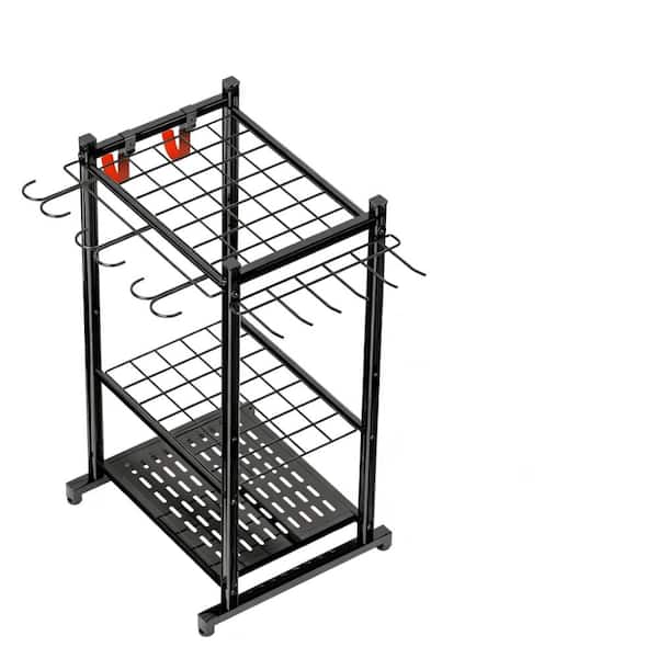 Up to 50-Tool Garden Tool Organizer Rack Heavy-Duty Steel Black 11-Hook