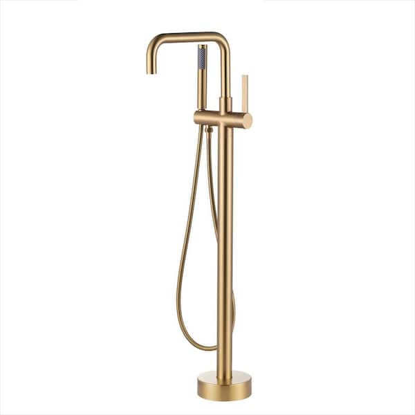 Single-Handle Freestanding Tub Faucet with Hand Shower in. Brushed Gold