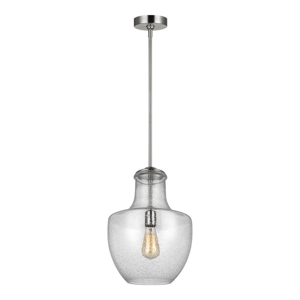 Ashworth 1-Light Indoor Contemporary Satin Nickel Dimmable Hanging Ceiling Pendant Light, Clear Seeded Glass Shade price history on PriceWatchPro