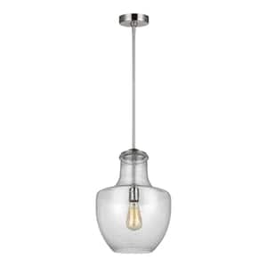 Ashworth 1-Light Indoor Contemporary Satin Nickel Dimmable Hanging Ceiling Pendant Light, Clear Seeded Glass Shade