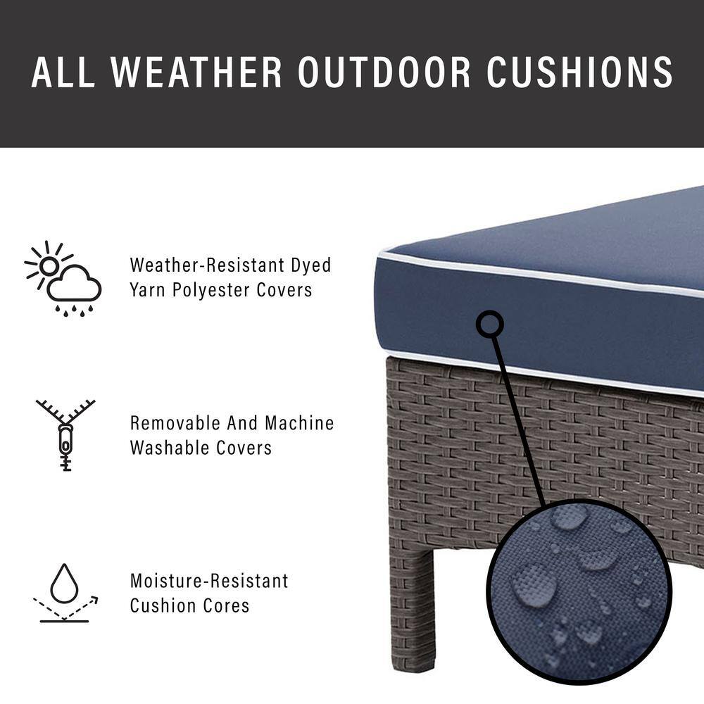Palm Harbor Outdoor Wicker Chaise Lounge with Navy Cushions
