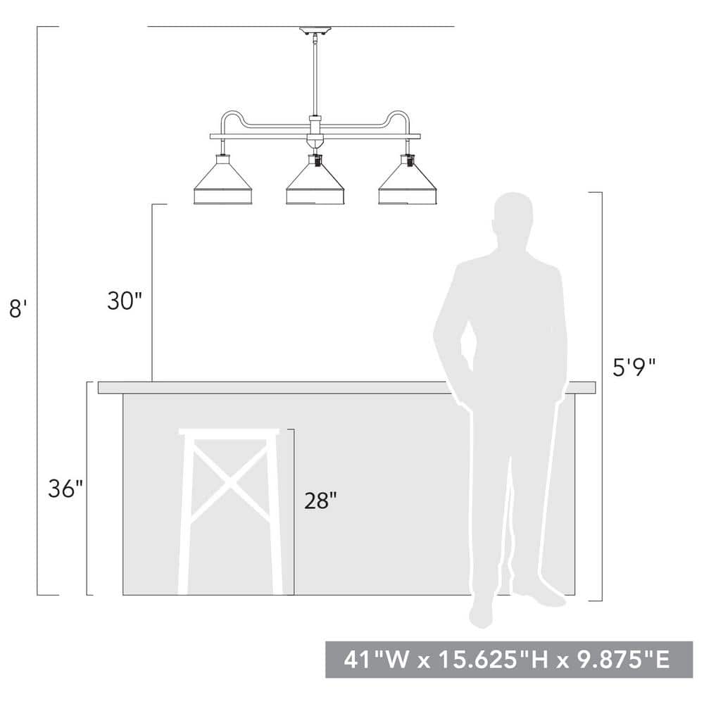 Jasper Black Iron and Galvanized Steel 3-Light Linear Pendant