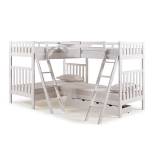 Aurora White Twin Over Twin Bunk Bed with Quad Bunk Extension and Storage Drawers