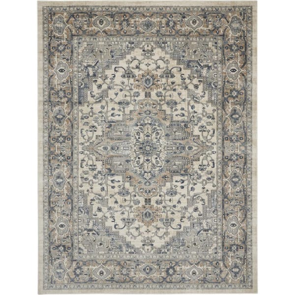 12 ft. x 15 ft. Ivory and Gray Medallion Power Loom Area Rug